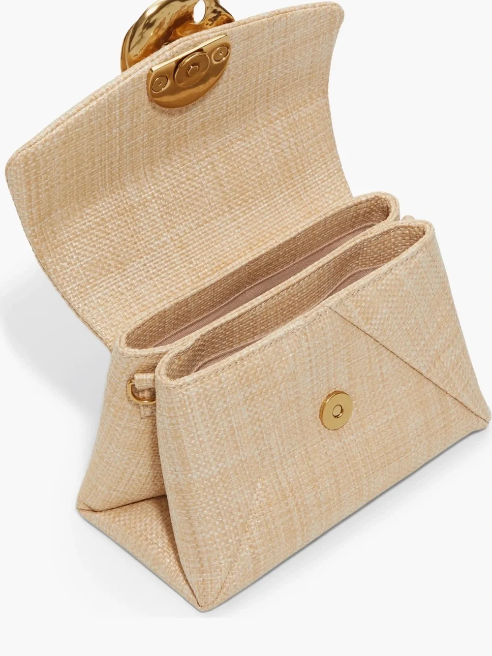 Ted Baker Cream Woven Top-Handle Satchel with Gold Floral Clasp